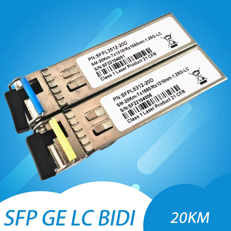 1.25G SFP BiDi Transceiver Module, 1000Base-BX 1310/1550nm 20km SMF LC Simplex for TP-Link / Mikrotik Switches